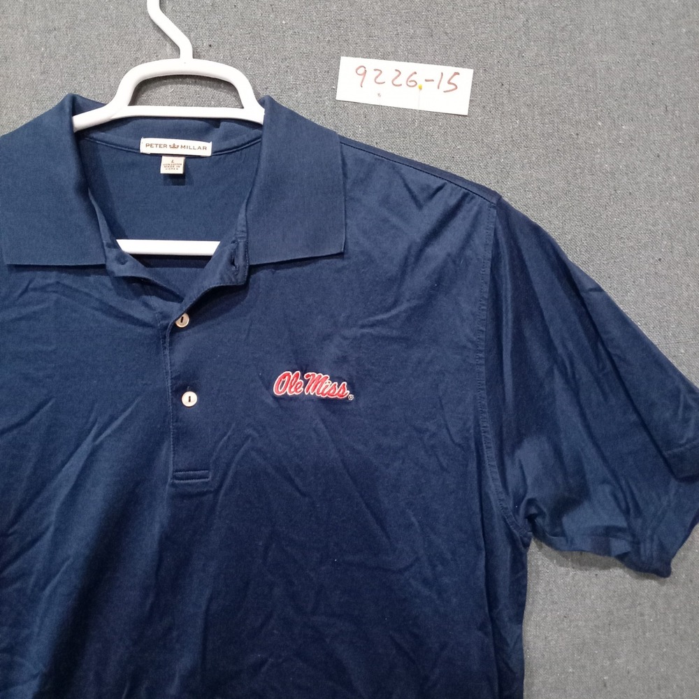 Peter Millar Ole Miss Rebels Polo Shirt Mens Large Navy Blue Cotton Short Sleeve